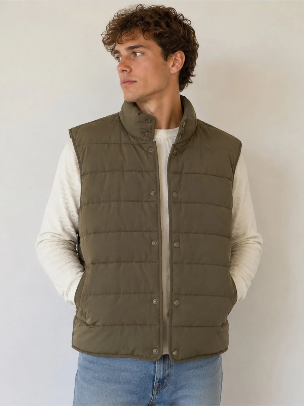 ZARA Men's Olive Puffer Vest - Lightweight Quilted Vest small